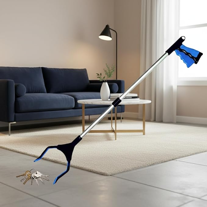 Foldable Grabber Reacher for Seniors – Lightweight, Rotatable Clamp, Non-Slip Grip, 32" Long, an Arm Extension Pickup Tool [Blue]