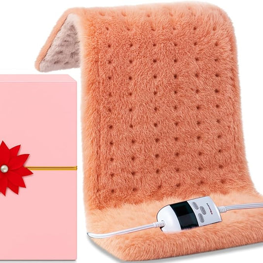 Boncare® Ultra Plush XL Heating Pad for Neck and Shoulder and Back with Auto-Off, Stay-On Warmth Up to 18 Hours, 6 Heat Levels, 12.6 ft Cord for Bed Foot Warmer with Gift Box (Pink, 12"x24")