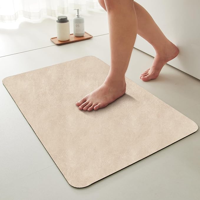TYUU Bath Mat, Bathroom Rugs Non Slip Washable Thin Absorbent Quick Dry Bath Mat Fits Under Door Bathroom Floor Mat Perfect for Bath, Shower, or Sink 20"x48" Beige