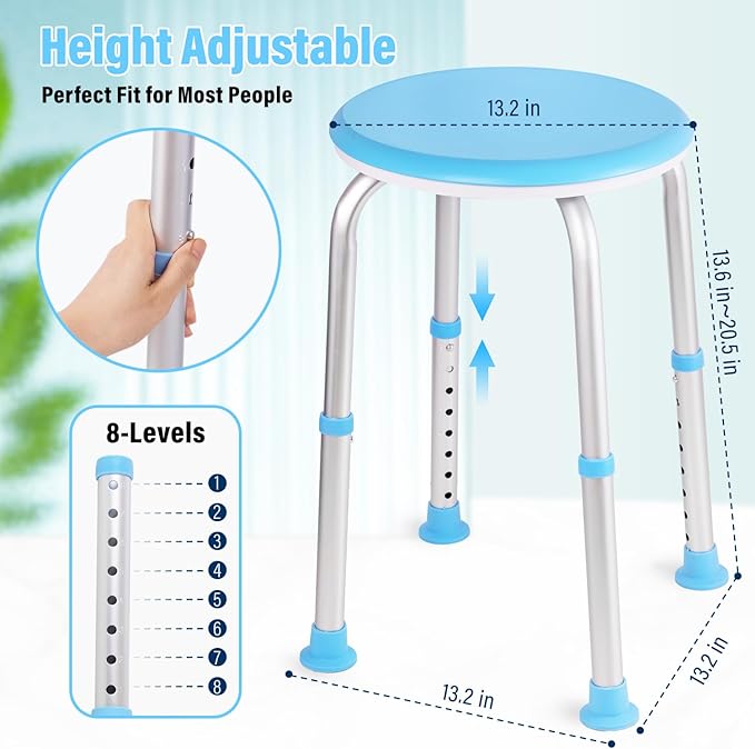 Shower Chair Shower Seat for Inside,Bath Chair for Elderly and Disabled,Tool-Free Assembly, Adjustable Height (13.75"-20.5"), 360° Swivel, Anti-Slip Feet - Supports 350lbs