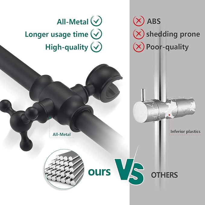 Handheld Shower Head with Slide Bar Combo, 6 Settings Handheld Shower with ON/OFF Pause Switch, Adjustable Height 27.5" Long Slide Bar, Wall Supply Elbow and 6.6ft Shower Hose, Matte Black