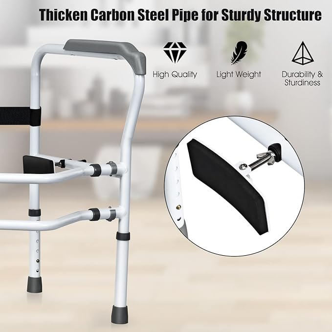Giantex Toilet Safety Rail Free Standing Safety Assist Frame W/ 360°Rotatable Clip,Adjustable Height & Width Toilet Armrest, 300 LBS Weight Capacity for Disable Elderly Commode Stability Handrails