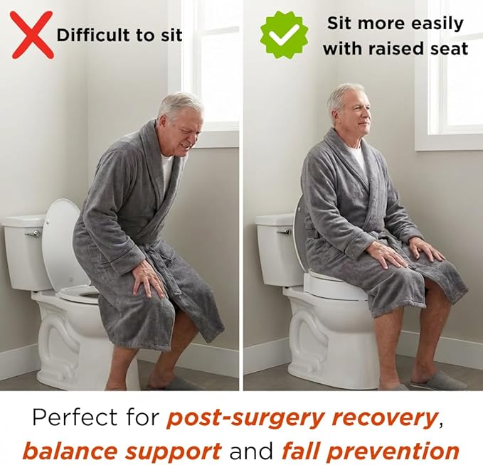 NOVA Raised Toilet Seat for Seniors & Post-Surgery Recovery – Elongated Bolt-On Under-Seat Design Uses Existing Toilet Seat & Lid, 3.5” Elevation, 300 lb Capacity, Durable Plastic, Easy Install
