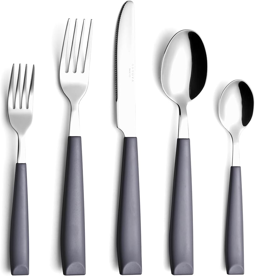 ANNOVA Silverware Set Stainless Steel Colorful Handle Tableware Kitchen Flatware Set Utensils, Includes Dinner Knives, Forks, Spoons, Salad Forks & Dessert Spoons (Gray, 20 Pieces)