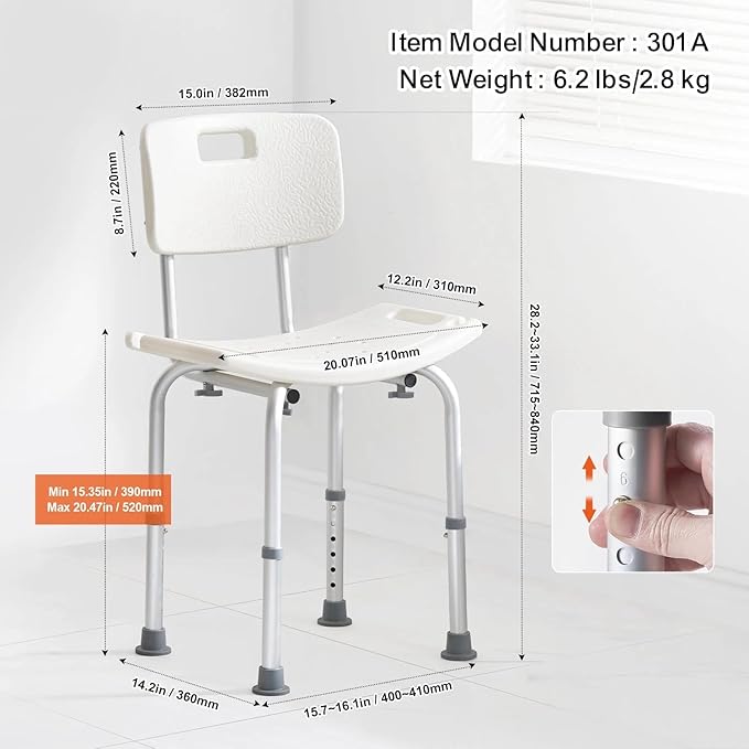 53×12in Shower Chair, Shower Seat with Back, Adjustable Height Shower Stool, Shower Chair for Inside Shower Bathtub, Non-Slip Bathroom Bench Bath Chair for Elderly Disabled Handicap, 350 lbs Capacity