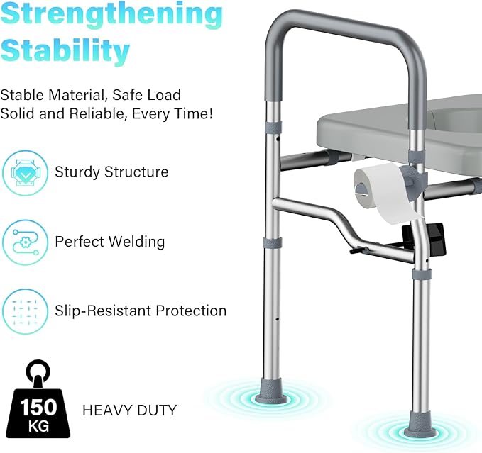 400lb Toilet Seat Riser for Seniors, Handicap Elevated Raised Toilet Seat with Handles, Adjustable Height & Width for Elderly, Pregnant, Fit Any Toilet