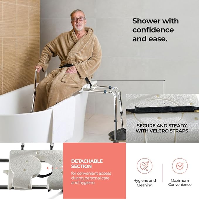Tub Transfer Bench Sliding Shower Bench for Bathtub Shower Chair for Inside Shower Shower Chair for Elderly and Disabled Adjustable Height Shower Bench Holds Weight Up to 400 Lbs FSA/HSA Eligible