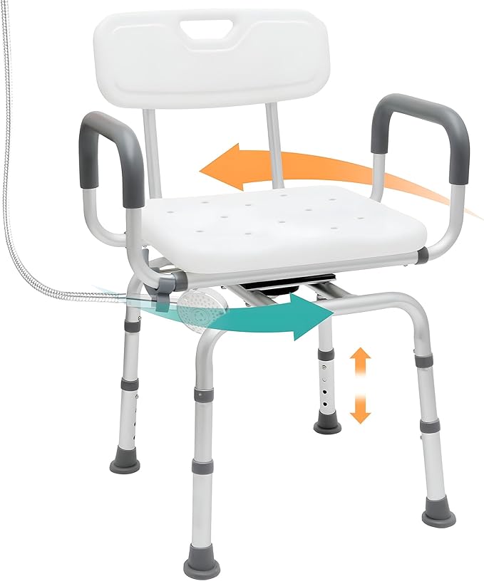 PETKABOO 360 Degree Shower Chair Swivel,Portable Seat with Armrests and Back, Adjustable Height Seat for Bathtub (Small Swivel Seat)
