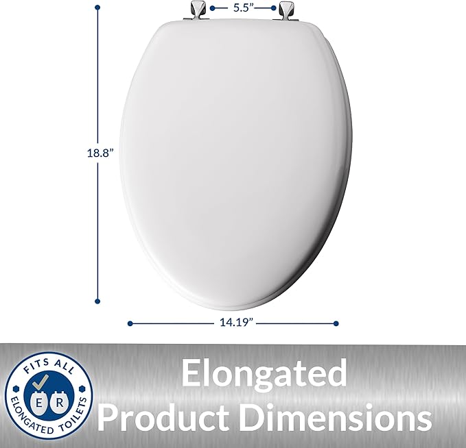 MAYFAIR 1844CP 000 Toilet Seat with Chrome Hinges will Never Come Loose, ELONGATE, White (Pack of 2)