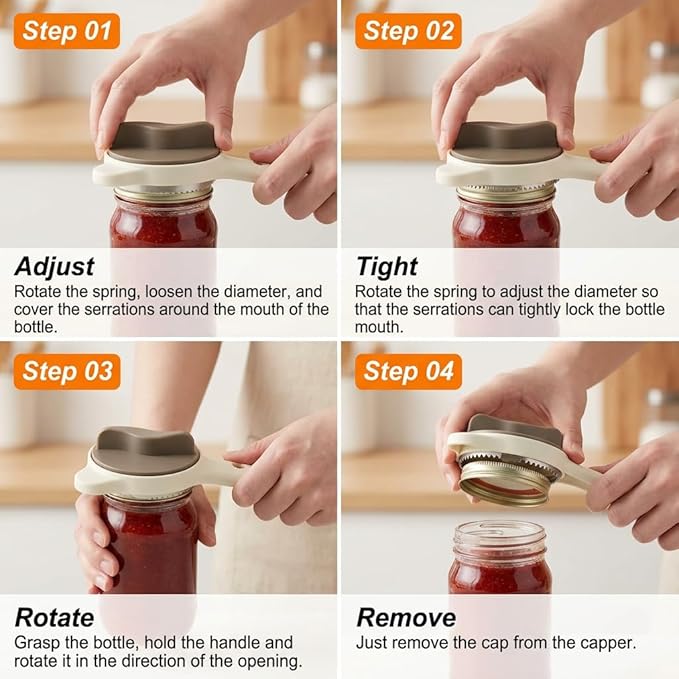 4-in-1 Jar Opener for Seniors -Adjustable Lid Opener with Non-Slip Grip, Stainless Steel Jar Lid Opener for Arthritis Sufferers, Fits Kitchen Jars, Bottles & Cans, Home Kitchen Helper(Grey)
