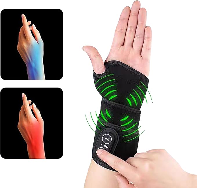 Rechargeable Cordless Wrist Massager with Heat and Compression, 3000mAh Battery for Arthritis Carpal Tunnel Pain Relief, Wireless Heating Pad Ideal for Seniors
