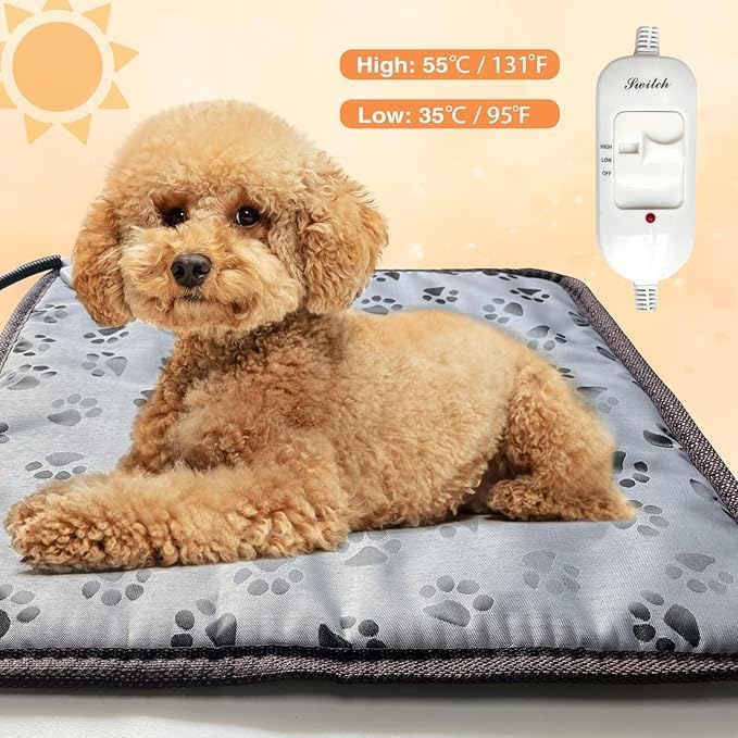 Cat Heating Pad – 18x18 in Self-Warming Pet Bed, Electric Heated Dog & Cat Pad, Waterproof, Temperature Adjustable, Fast Heating, Safe Thermostat, for Kittens Puppies Small Pets