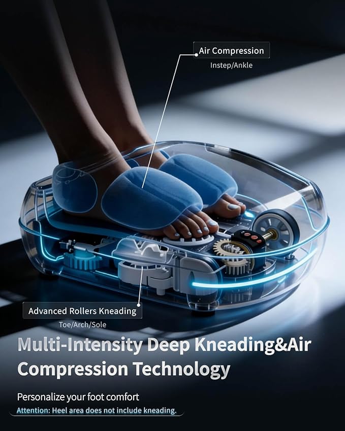 Howdy Shiatsu Foot Massager with Heat and Cold for Plantar Fasciitis & Neuropathy, Deep Kneading and Air Compression, 3-Level Adjustable Intensity, Remote, Fits Men’s Size 13, Gifts for Mom Women Men