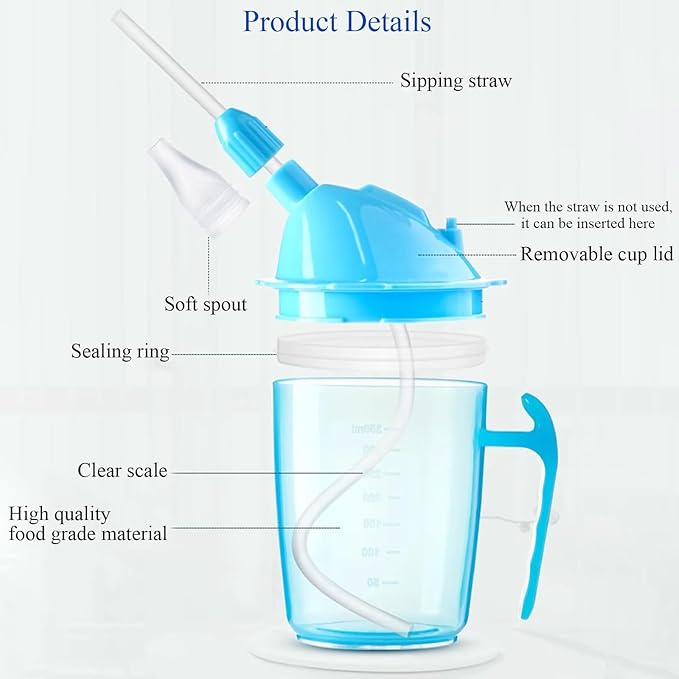 Spill-Proof Cup for Elderly 12oz Plastic Sippy Cup with Straw and Lid, Suitable for Disabled Adults Seniors Limited Mobility