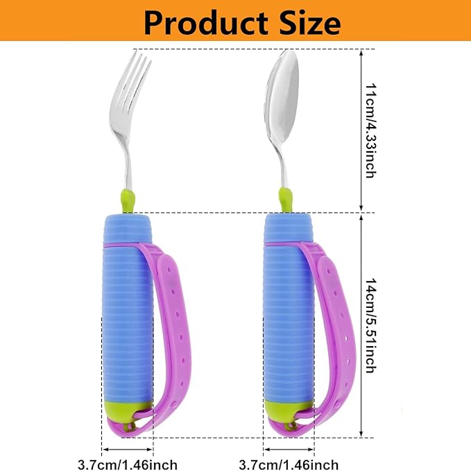 Adaptive Utensils for Arthritis, Parkinson’s & Hand Tremors – 360° Rotating Weighted Fork and Spoon with Adjustable Silicone Strap, Non-Slip Handle, Promote Independent Eating for Elderly
