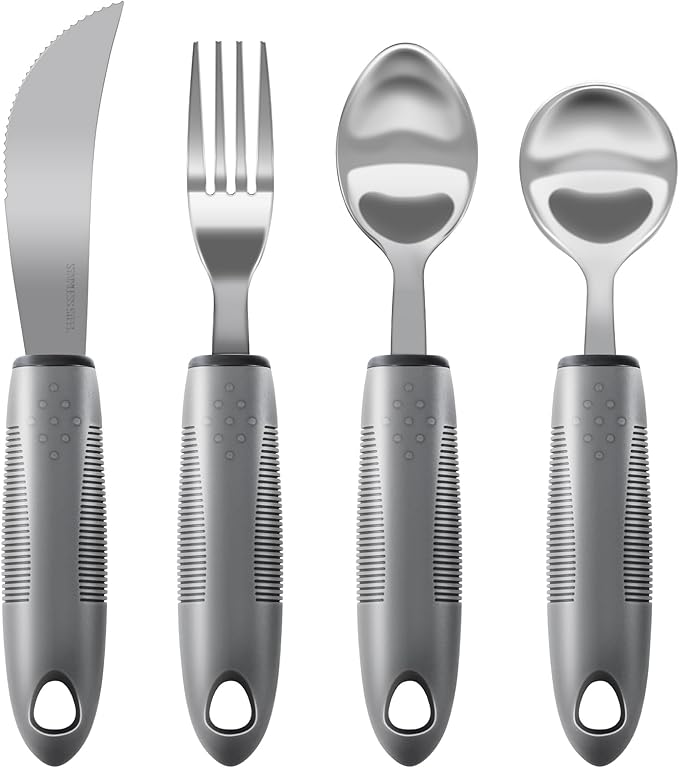 Adaptive Utensils, Weighted Utensils for Hand Tremors, Utensils for Parkinsons Patients,Elderly,Arthritis,Weak Hand Grip,Tremors & Handicapped. Stainless Steel Knife,Fork and Spoons Set (regular 4pcs)