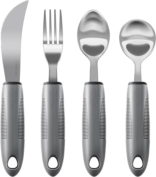 Adaptive Utensils, Weighted Utensils for Hand Tremors, Utensils for Parkinsons Patients,Elderly,Arthritis,Weak Hand Grip,Tremors & Handicapped. Stainless Steel Knife,Fork and Spoons Set (regular 4pcs)