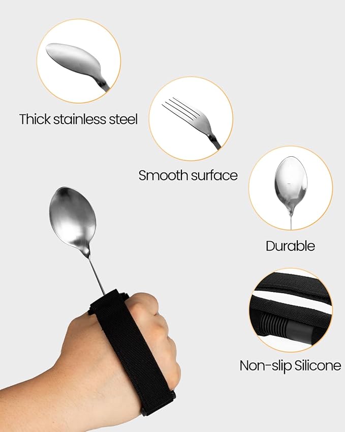 Bendable Adaptive Utensils for Elderly, Disabled People, Parkinson’s, Arthritis, Hand Tremors, Weak Hand Grip & Handicapped, Arthritic Hands-Non Slip Handles