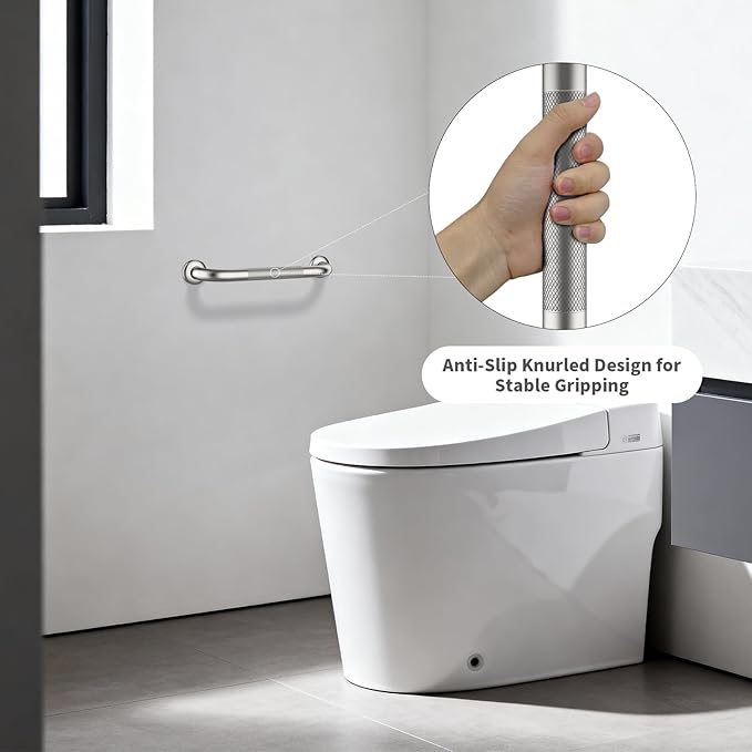 Shower Grab Bar 12 Inch, iHansee Brushed Nickel Bathroom Grab Bar w/Anti-Slip Knurled Grip, Stainless Steel Bath Safety Bars Support Handrail for Senior Elderly, Toilet Bathtub Balance Handle for Wall