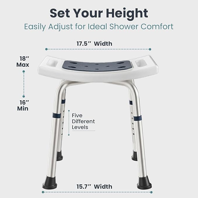 PELEGON Shower Chair for Inside Shower (350 lb) - Adjustable Height, Padded Seat, Shower Chair for Elderly and Disabled - Shower Chair for Adults, Tub Chairs for Bathtubs - Dark Blue