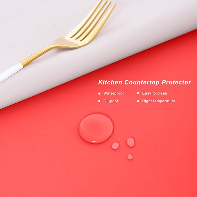 2 PCS Silicone Mats for Kitchen Counter, 23.6" by 15.7" Multipurpose Mat,Heat Resistant Nonskid Table Mat for Air Fryer to Site on, Countertop Protector (red)