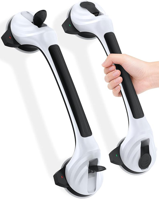 Grab Bars for Shower and Bathtubs 16.7 Inch, Shower Handle with Indicators, Suction Cup Handle for Shower Chair Stool, Safety Gifts for Seniors, Elderly & Handicap, 2 Pack