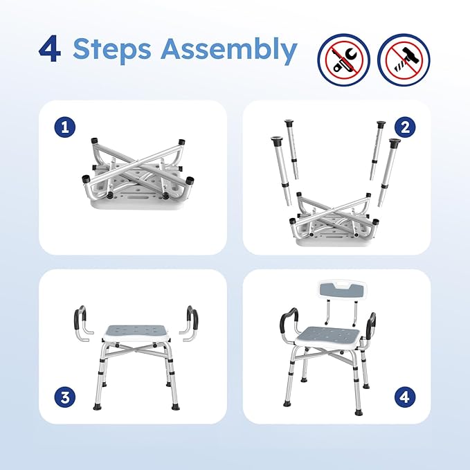 BRITULIF Adjustable Shower Chair with Arms & Back, Stable Heavy Duty 550lbs Safety Bathtub Seat with Non-Slip Feet, Rust-Resistant Aluminum Frame & Tool-Free Assembly for Elderly & Disabled