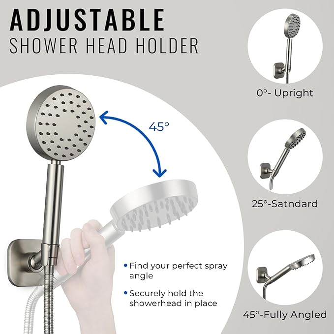 G-Promise All Metal High Flow Shower Diverter Valve with Adjustable Shower Head Holder, Universal 3-Way Splitter with Pause Mode for Handheld and Fixed Spray Head Adapter Replacement (Brushed Nickel)
