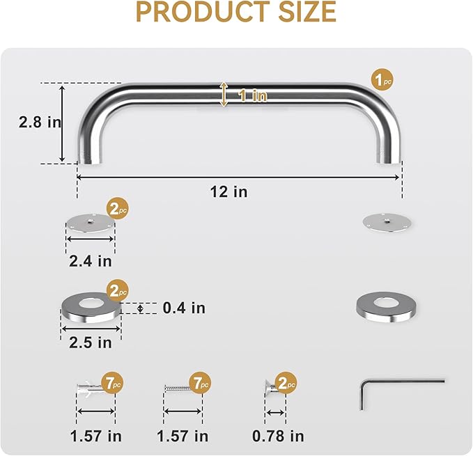 AmazerBath Shower Grab Bars for Bathtubs and Showers, Handicap Grab Bars for Shower Anti Slip, Shower Grab Bars for Senior for Wall Stainless Steel, Holds up to 500LBs, 12" L x 1" D, Brushed Nickel