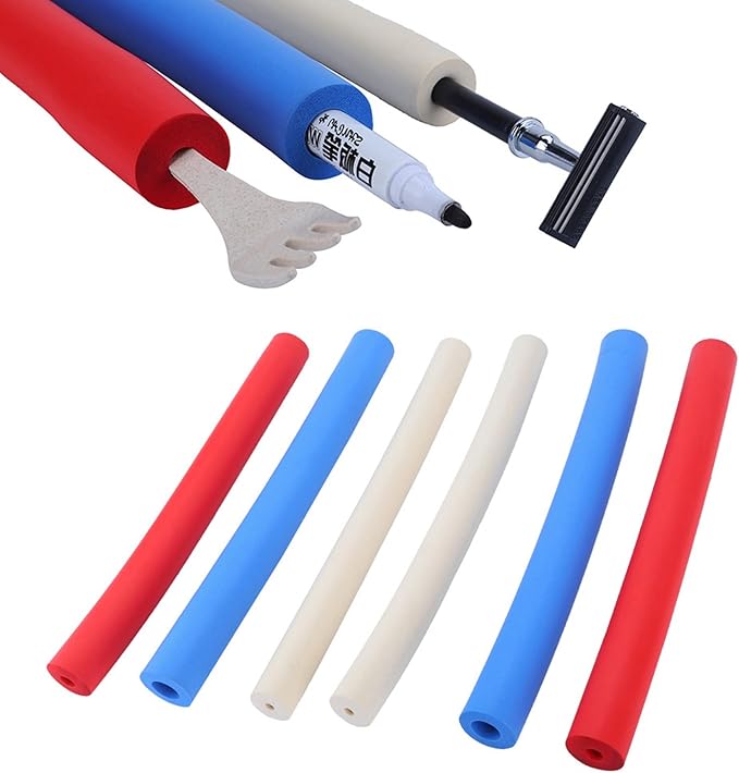 Foam Handle Cover, Pack of 6 Non Slip Foam Handle Sleeve Cover Utensils Pen Foam Grip Tubing Handle Sleeve for Elderly Disabled Handicapped Assist Tool