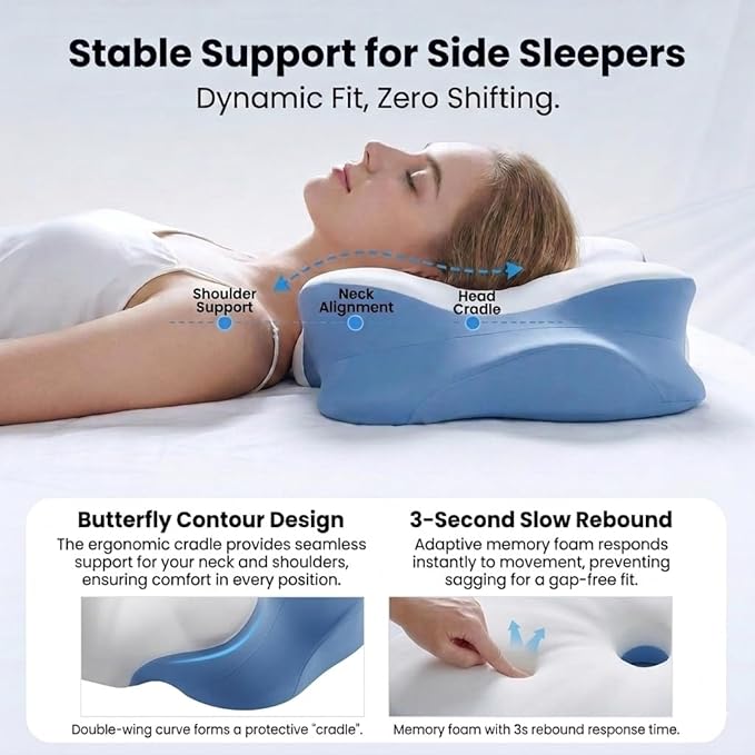 Cervical Neck Pillow for Neck Pain Relief - Cooling Ergonomic Support Memory Foam Pillow for Side Back Stomach Sleepers - Ergonomic Bed Pillow for Shoulder Pain Dual Heights CertiPUR-US