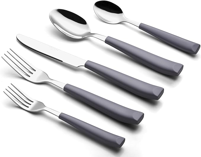 ANNOVA Silverware Set Stainless Steel Colorful Handle Tableware Kitchen Flatware Set Utensils, Includes Dinner Knives, Forks, Spoons, Salad Forks & Dessert Spoons (Gray, 20 Pieces)