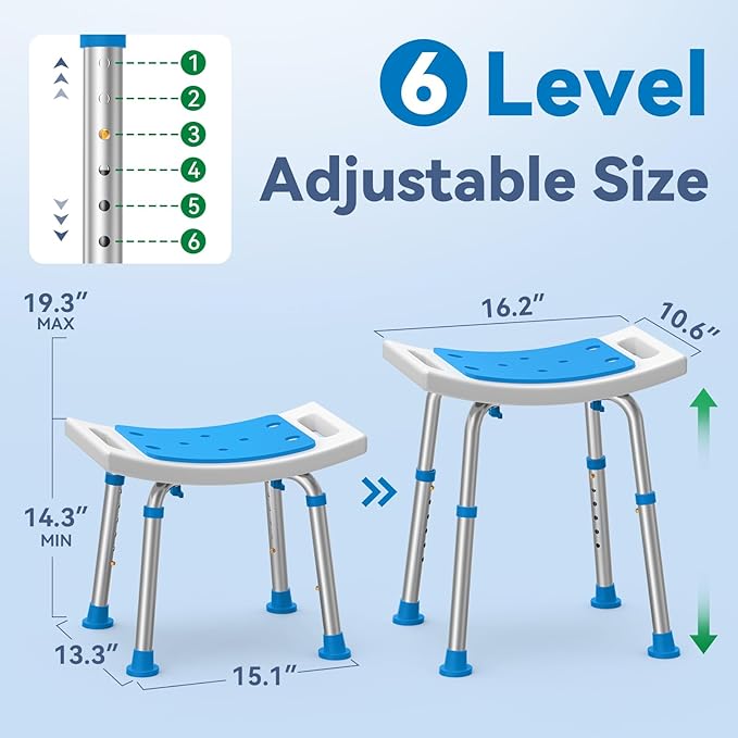 Loyoda FSA/HSA Eligible Lightweight Shower Chair for Inside Shower and Tub, 6 Height-Adjustable Shower Bench with Padded Seat & Suction Feet, Non-Slip Shower Stool for Elderly and Disabled (400 lbs)