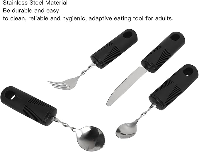 4PCS Adaptive Utensils for Hand Tremors, Weighted Silverware with Easy Grip Handles Arthritis Eating Utensils for Seniors Parkinson's Cutlery Set Stainless Steel Adaptive Utensils