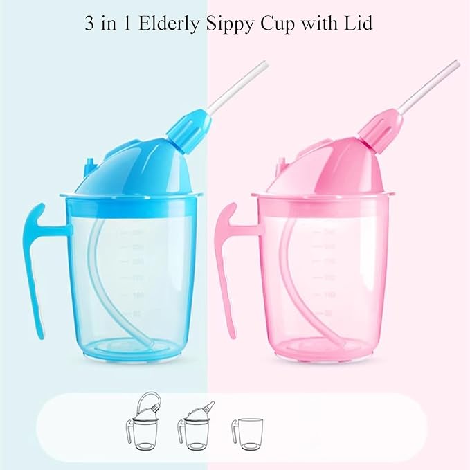 Spill-Proof Cup for Elderly 12oz Plastic Sippy Cup with Straw and Lid, Suitable for Disabled Adults Seniors Limited Mobility