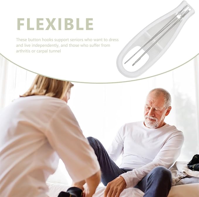 Angoily 2pcs Button Hook and Zipper Pull Assist Tool for Clothes Wearing Assistance, Fixed Button Hook Accessory with Handle Grip, Dressing Aid for Seniors and Disabled Users