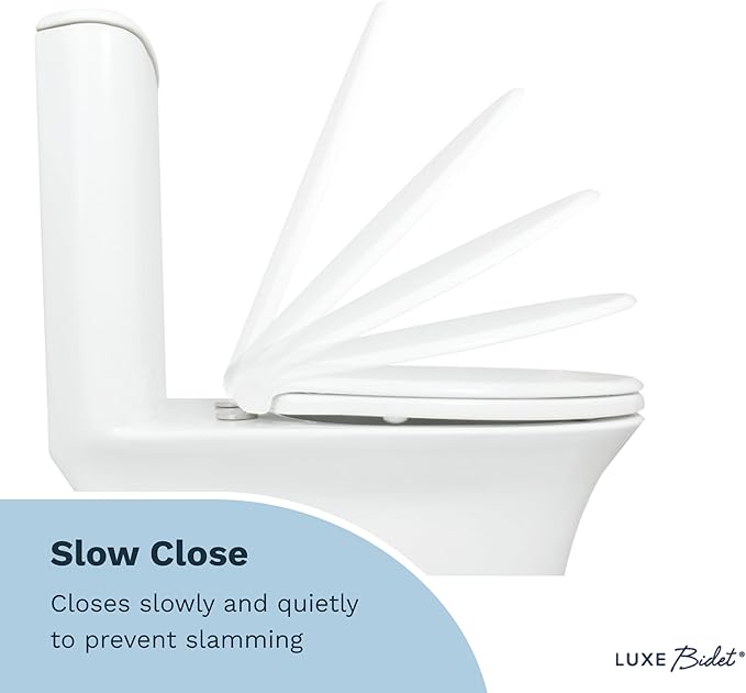 LUXE TS1008E Elongated Comfort Fit Toilet Seat with Slow Close, Quick Release Hinges, and Non-Slip Bumpers (White)