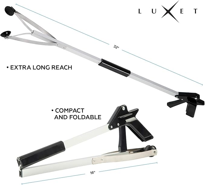 Grabber Tool 32" Suction Cup Grip Heavy Duty Aluminum -2 Pack- Lightweight Foldable Reacher Grabber Pickup Tool, Gripper Grabbers for Elderly Grab it Reaching Tool Trash Picker Grabber Black, By Luxet