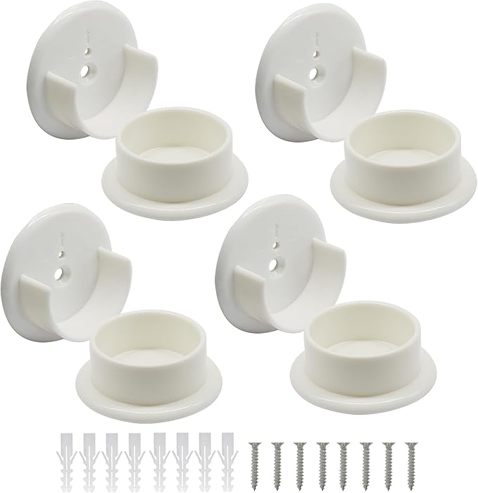 Murtenze 8 Pack Closet Rod Holders, 1-3/8" Plastic Tension Pole Bar Sockets Wardrobe Tube Rail Support Bracket, White U-Shaped Socket Bracket for Home Bathroom Shower