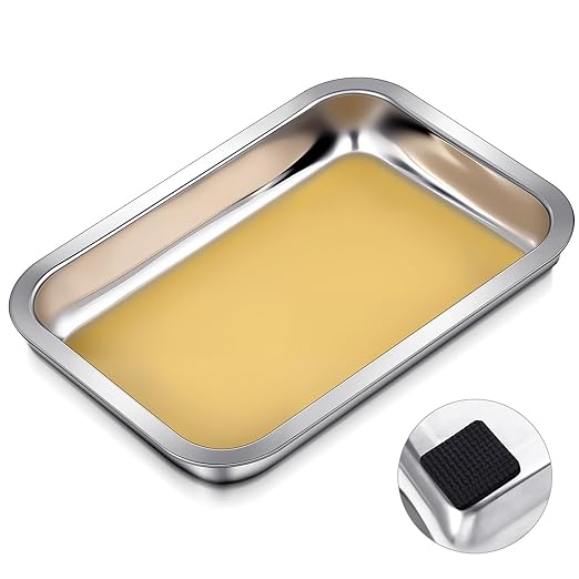 Conelist 1 Set 10.2 x 7.5 Inch Dissection Pan with Yellow Wax Thicken with 4 Rubber Nonslip Mat Reusable Stainless Steel Thicken Dissection Pan for Lab Experiment Junior Senior