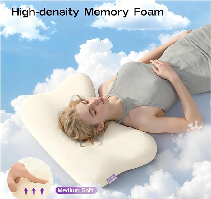 ZZ-WELL Side Sleeper Pillows - Patented Cervical Neck Pillow for Sleeping with Cooling & Removable Cover- High Loft Heavy Density Memory Foam Pillow for Side Back Sleepers (Beige)