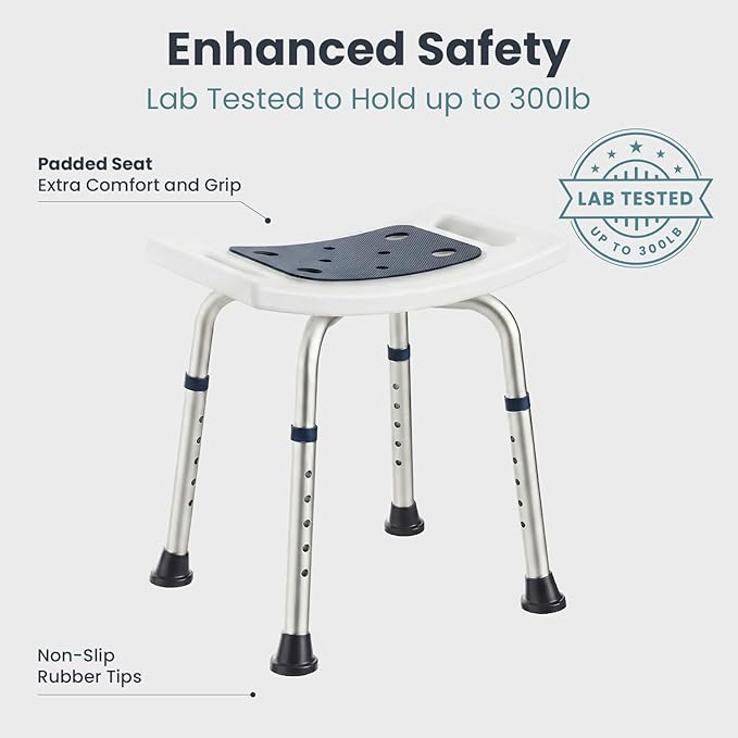 PELEGON Shower Chair for Inside Shower (350 lb) - Adjustable Height, Padded Seat, Shower Chair for Elderly and Disabled - Shower Chair for Adults, Tub Chairs for Bathtubs - Dark Blue