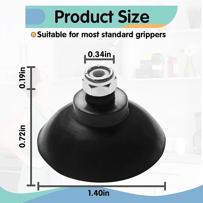 8 Pcs Replacement Gripper Cups Compatible with Arcmate EZ Reacher Accessory Tips, Outdoor Heavy Reacher Grabber Tips Part-Black, UV Resistant, Rubber Cups with Locknuts