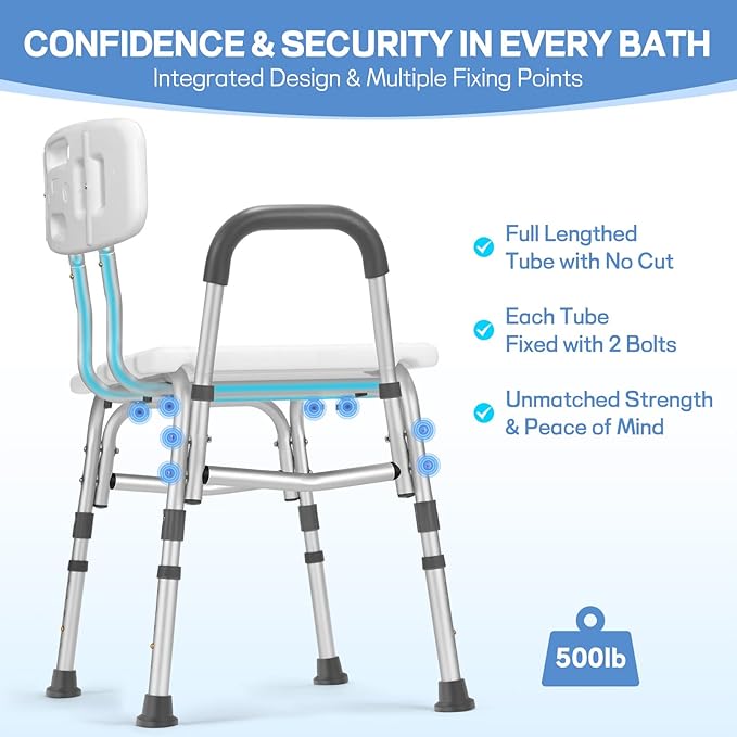 Tub Transfer Bench for Bathtub, Height Adjustable Shower Bench with Backrest, Shower Chair Bath Seat for Elderly, Seniors, Arm Support for Transfer