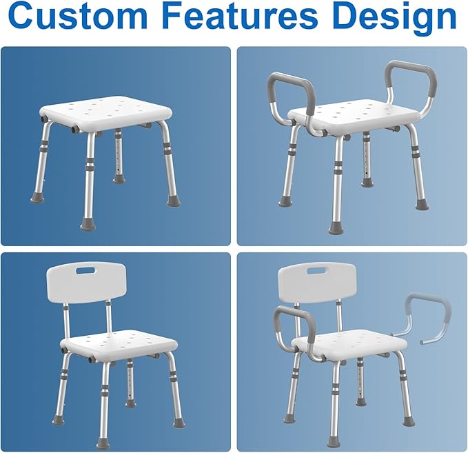 HOMLAND Shower Chair for Inside Shower with Arms and Back, 500 lbs Heavy Duty Shower Seat for Bathtub, Height Adjustable Safety Bath Seat for Elderly, Adults, Handicap and Disabled, White