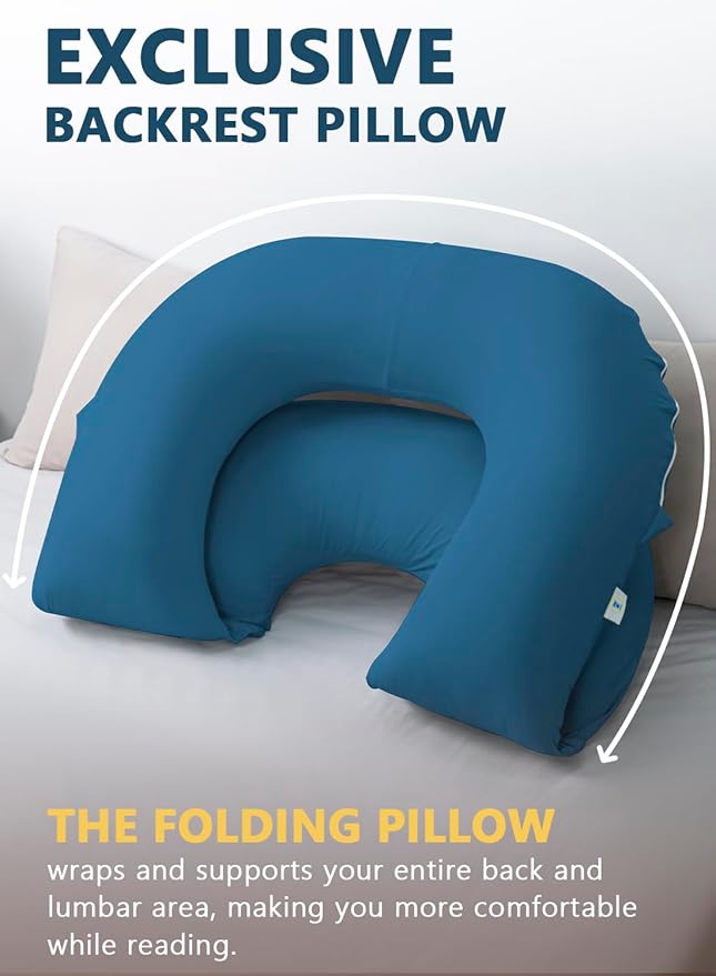 INSEN Reading Pillow, Back Pillow for Sitting in Bed and Couch, Gaming Pillow for Adults, Sit Up Support for Bed, Soft Jersey Cotton, Blue