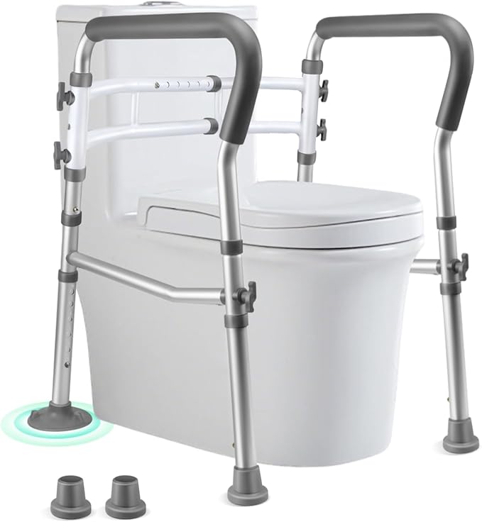 Toilet Safety Rails for Seniors, Adjustable Toilet Safety Frame Handles Fits Most Toilets, Mothers Day Gifts for Handicap and Disabled Seniors Elderly, Foldable, Safe Weight Capacity of 330 lbs(150KG)