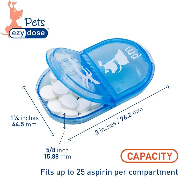 EZY DOSE Pets Daily AM/PM Pill Case, Medicine Planner, Vitamin Organizer Box for Dogs, Easy to Use, 2 Times a Day, Transparent Lids, Convenient for Treats, BPA Free