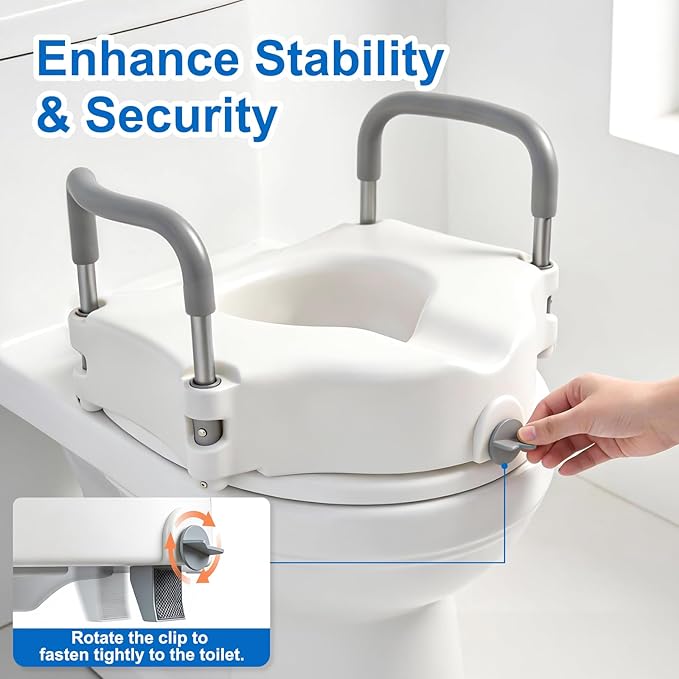 5" Raised Toilet Seat with Removable Padded Handles, Toilet Seat Riser Fit for Seniors, Elevated Toilet Seat & Durable Construction & Secure Locking