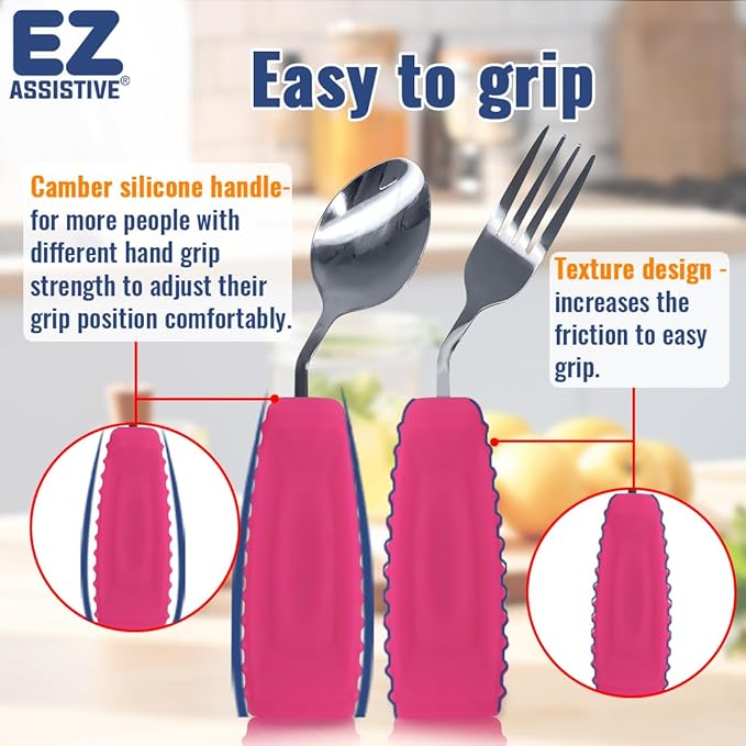 EZ Assistive Adaptive Weighted Utensils Set – Spoon and Fork for Hand Tremors, Parkinson’s, Elderly, and Arthritis – Adaptive Eating Utensils for Weak Grip and Limited Mobility